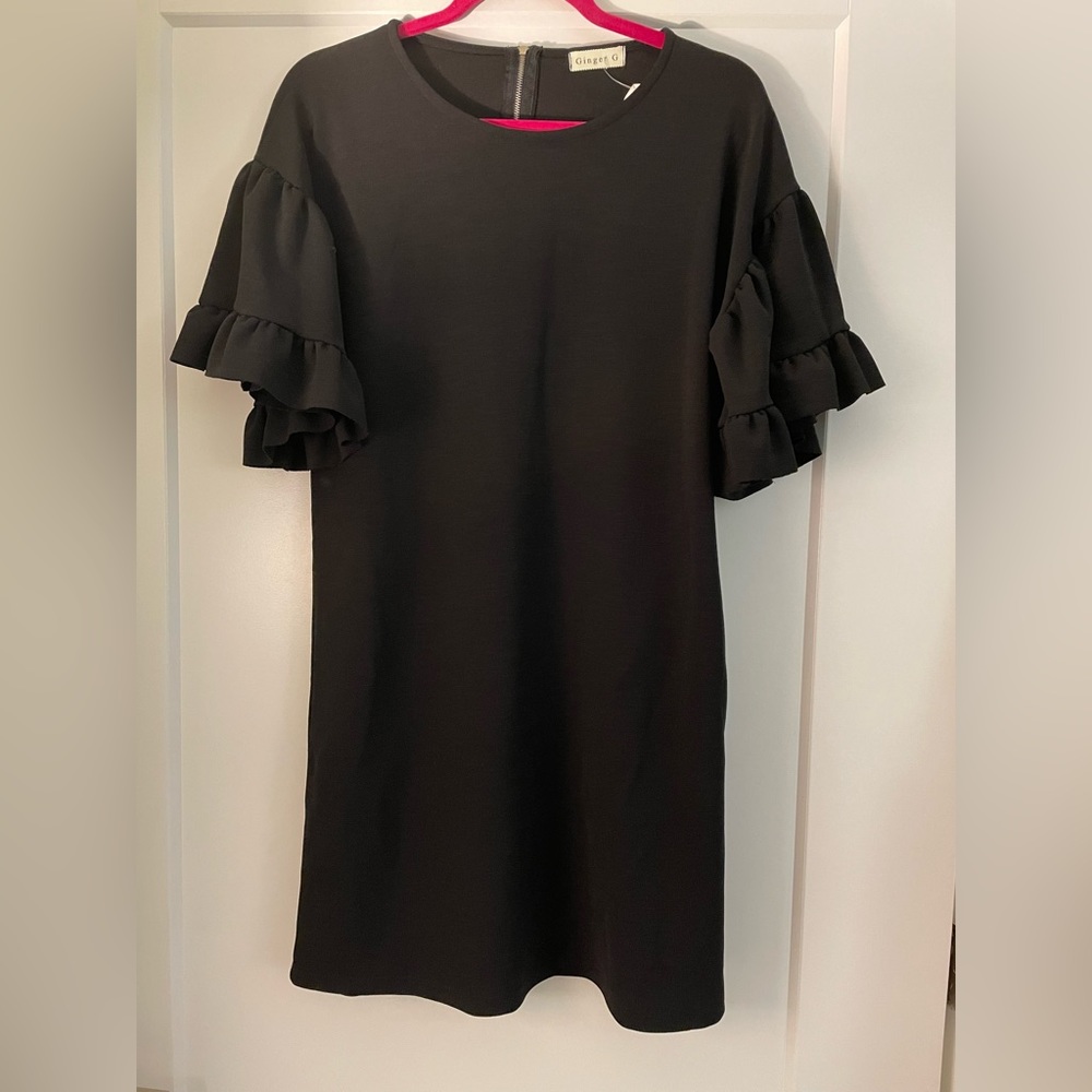 Black ruffle sleeve dress